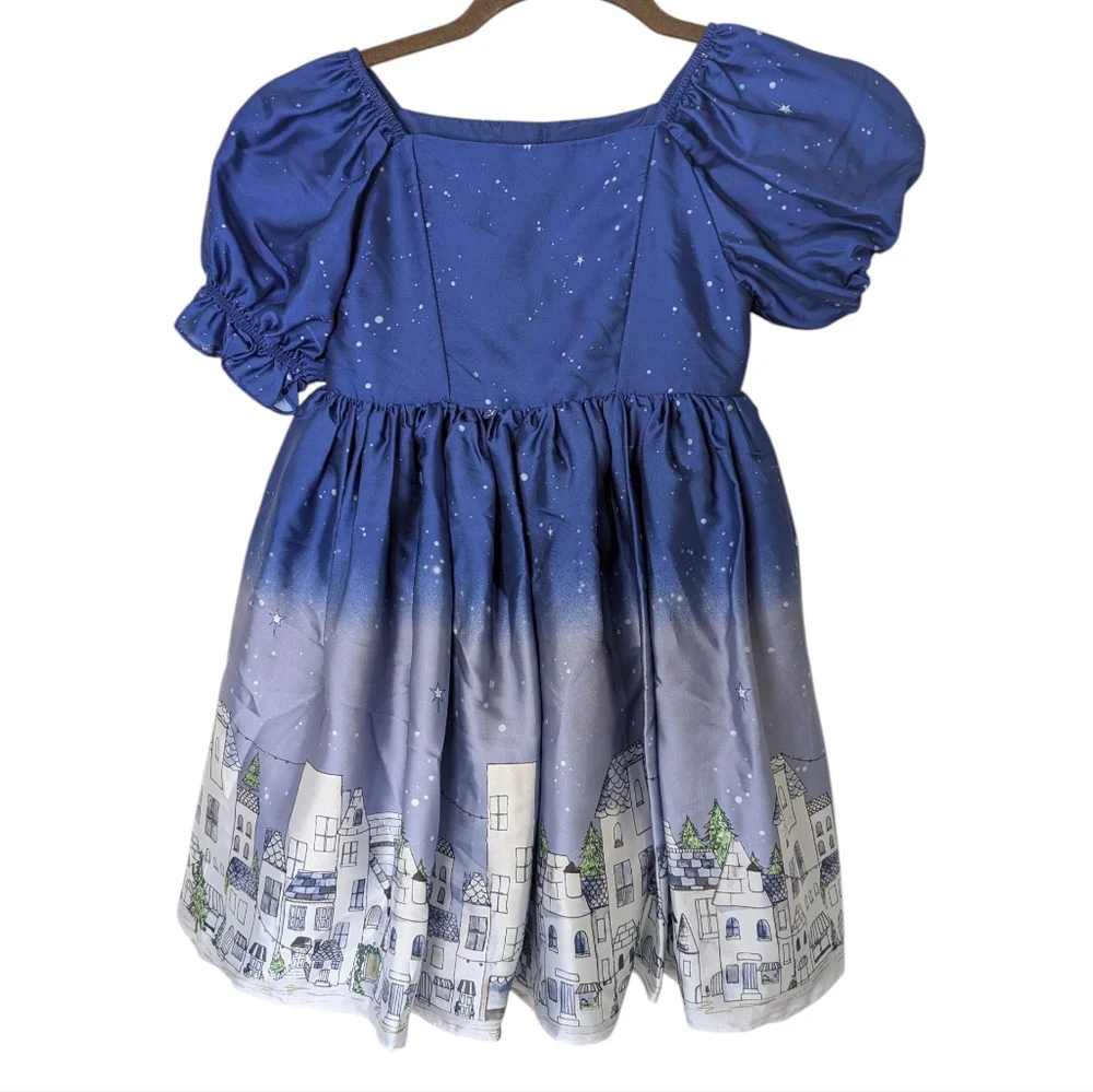 Pippa and Julie  Blue Ombré Holiday Dress 2 Layer Ruffle Crinoline..Size 5